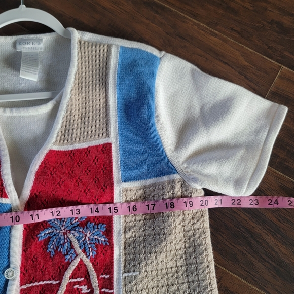 Vintage Koret Thick Knitted Cotton Blend Short Sleeve Cardigan Shirt Sweater - Picture 10 of 11